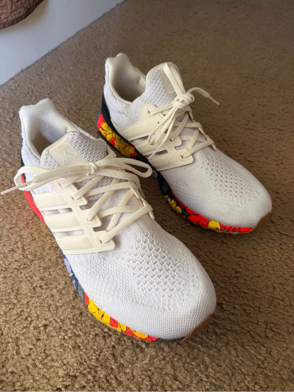 Adidas Ultra Boost White Running Shoes with Multicolor Accent
